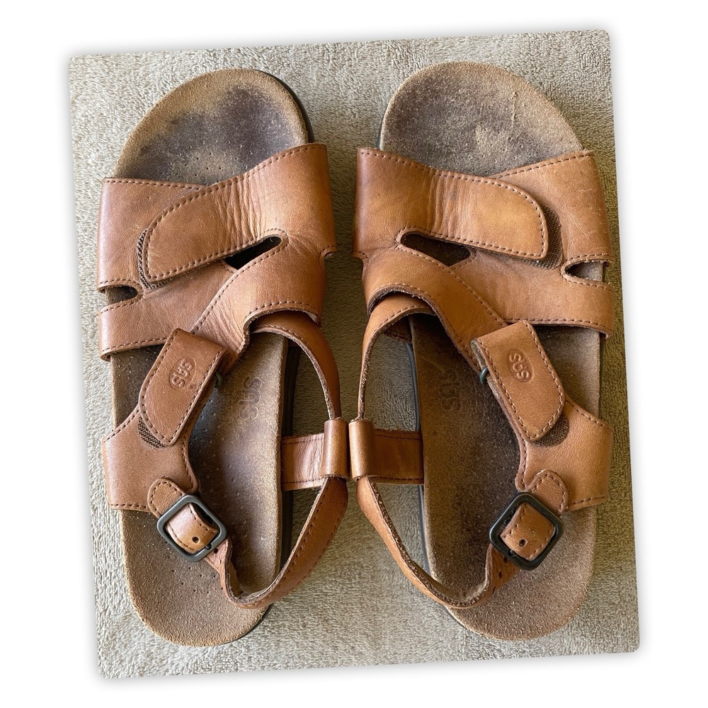 SAS Huggy Sandals Caramel Brown Leather Tripad Comfort Womens Size US 8.5 M